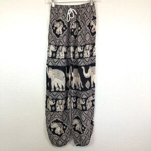 Black Tan rayon light and soft gypsy genie balloon pants Small